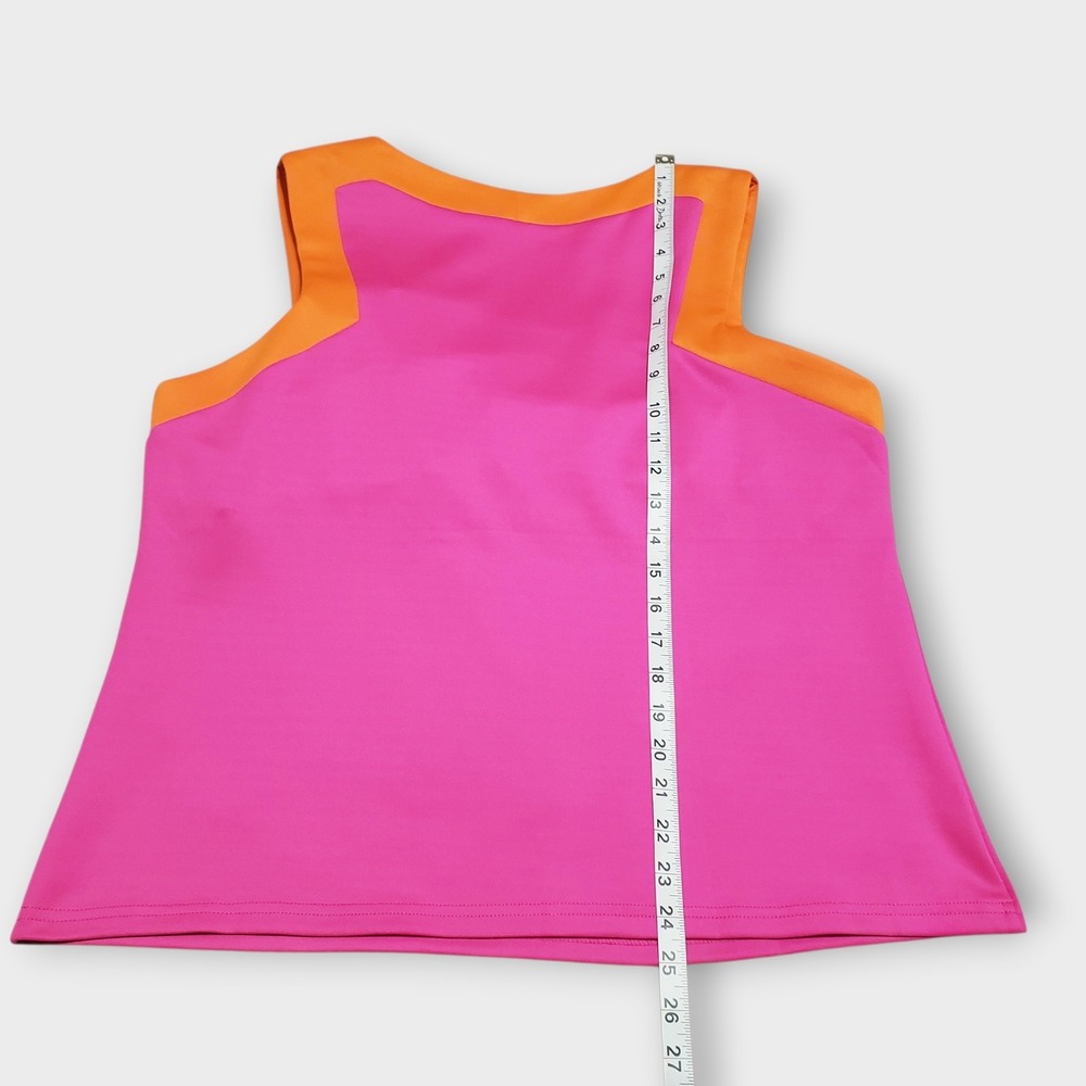 Gretchen Scott Vibrant Pink Orange Contrast Split Neck Tank Top Built In Bra XL - Picture 8 of 8